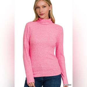 NWT ZENANA RIBBED LONG SLEEVE TURTLE NECK TOP